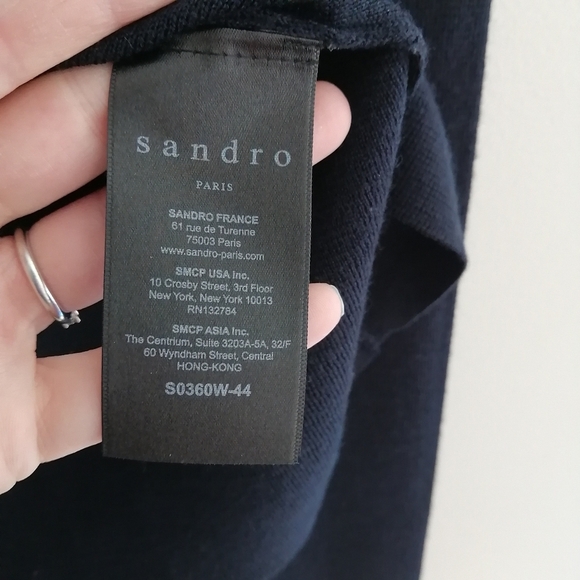 Sandro Men's Merino Wool Navy Sweater With Lamb Leather Pocket Small - Picture 10 of 15